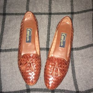 Brown Woven Leather Tassel Loafer